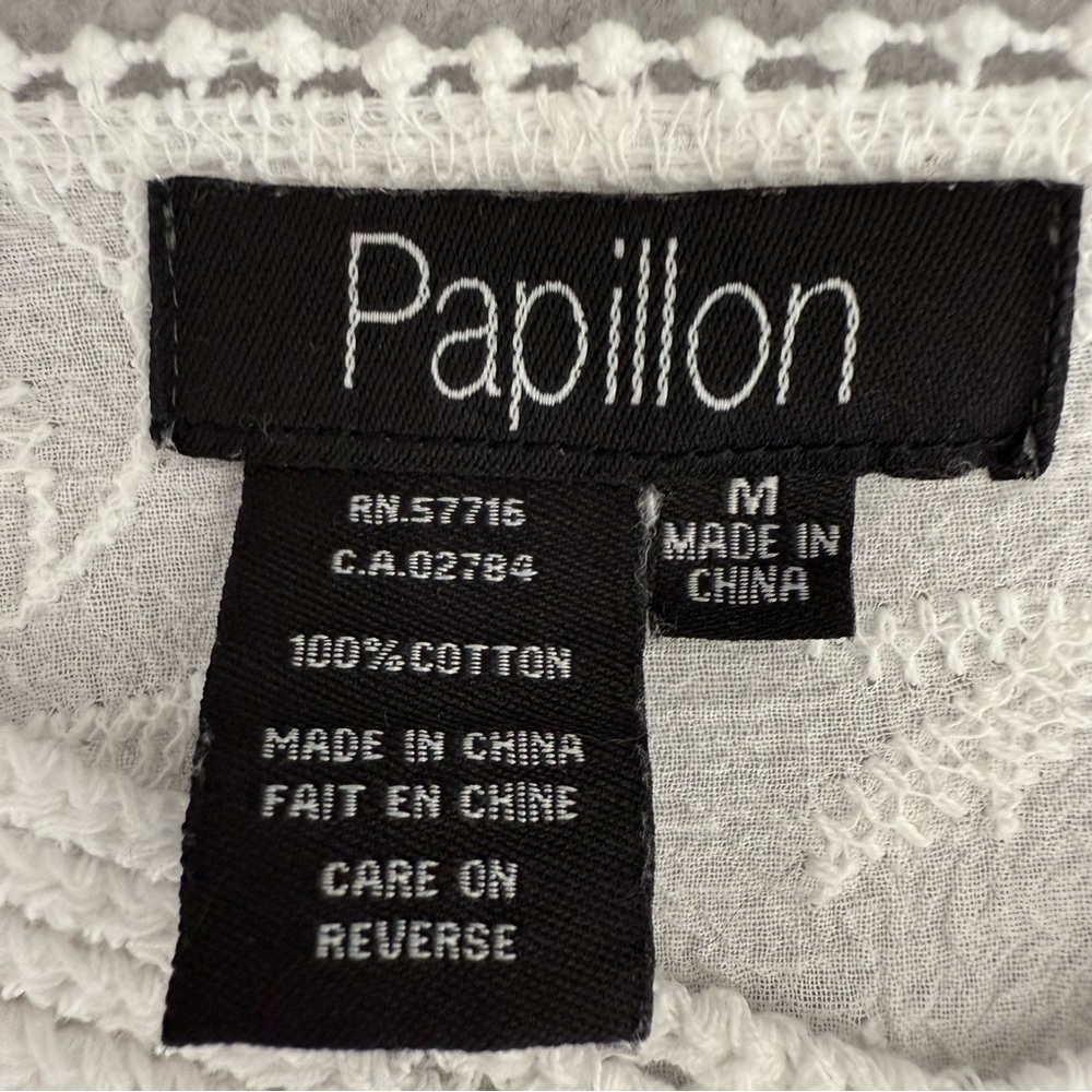 PAPILLON White Embroidered Batwing Sleeve Blouse w Crochet Detailing sz M - Picture 7 of 10